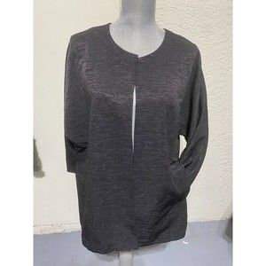 Eileen Fisher Black Open Front Lagenlook Jacket Size XL